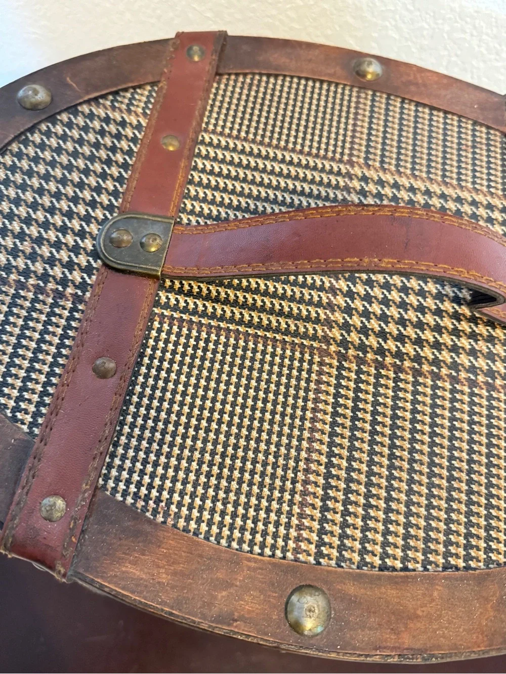 Vintage Ralph Lauren Style Brown Leather & Tweed Storage Trunk Box/Chest